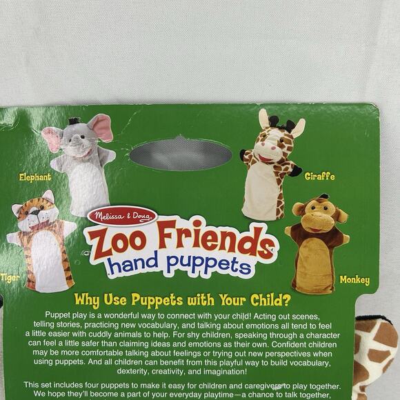 Melissa and Doug Zoo Friends Animal Hand Puppets set new Gift pretend play New - Picture 5 of 10